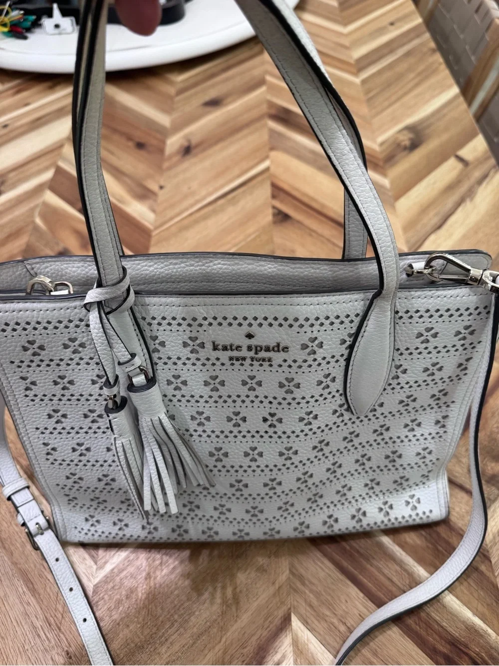 Kate Spade Perforated Leather Tote in white